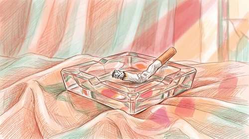 A Bent Cigarette in a Crystal Tray